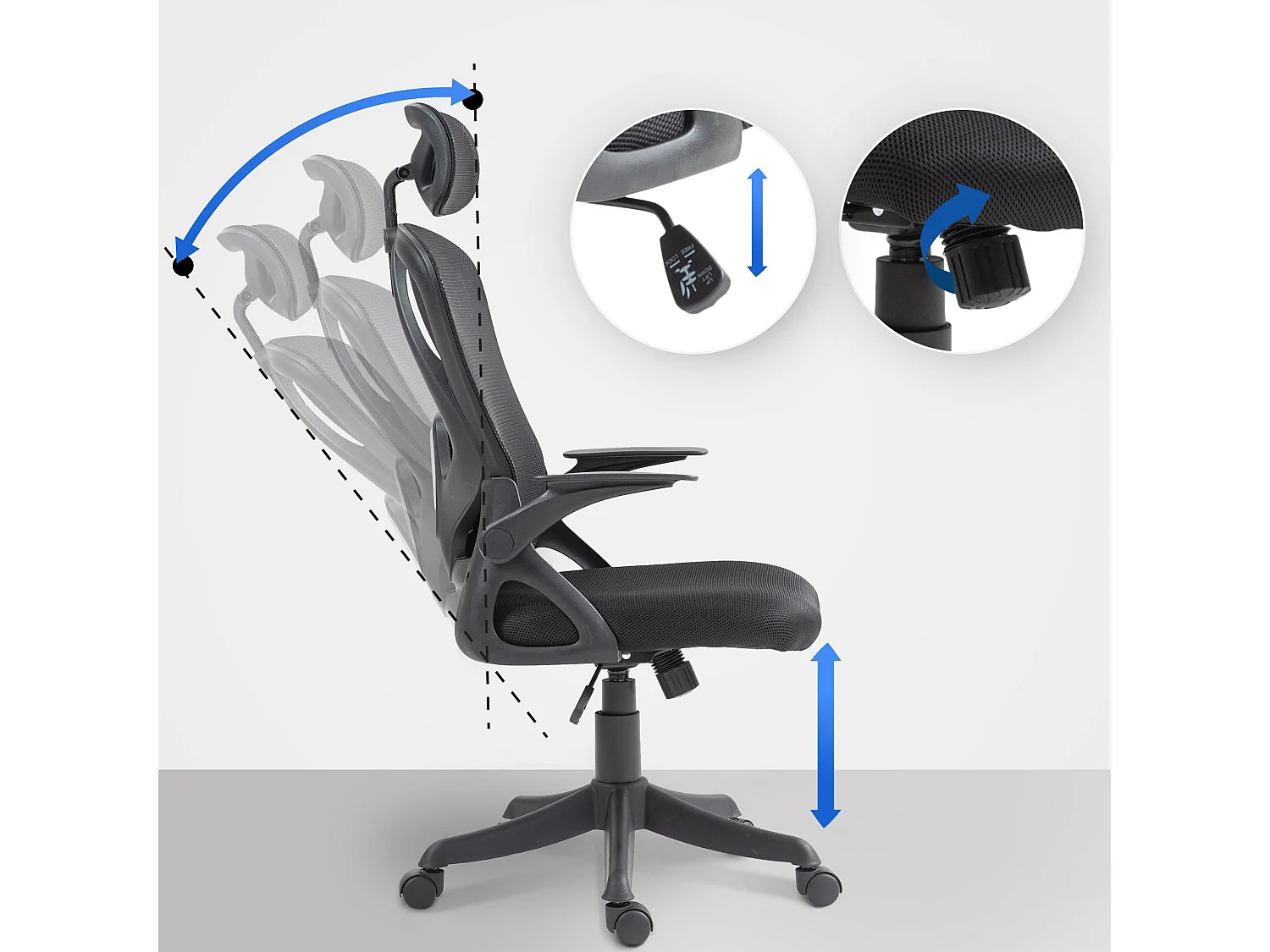 Chaise de bureau - Tissu & Plastique - Noir - Taos