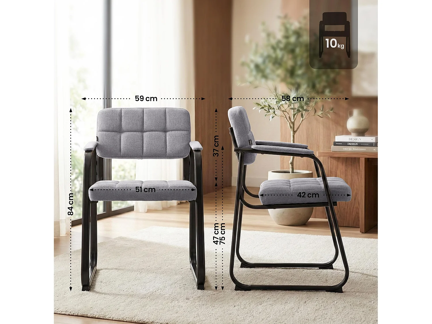 chaises avec accoudoirs - Tissu & Noir - Gris clair - Canada B