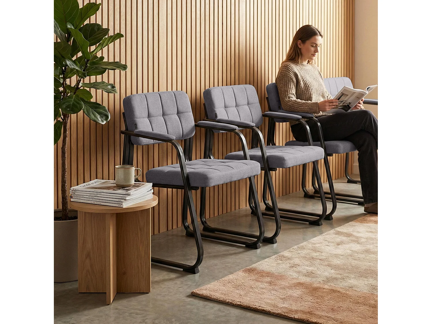 chaises avec accoudoirs - Tissu & Noir - Gris clair - Canada B