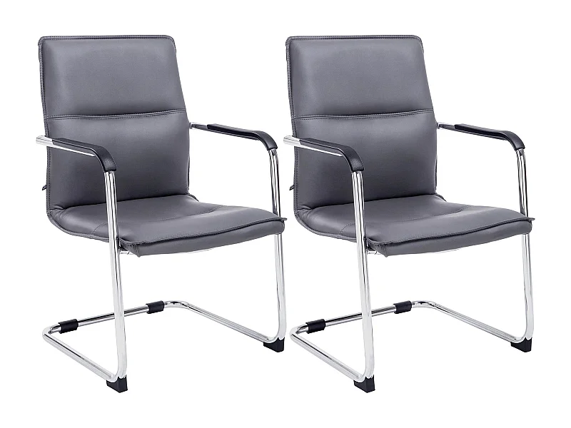 2er Set Freischwinger Stuhl - Kunstleder & weiß - grau - Seattle