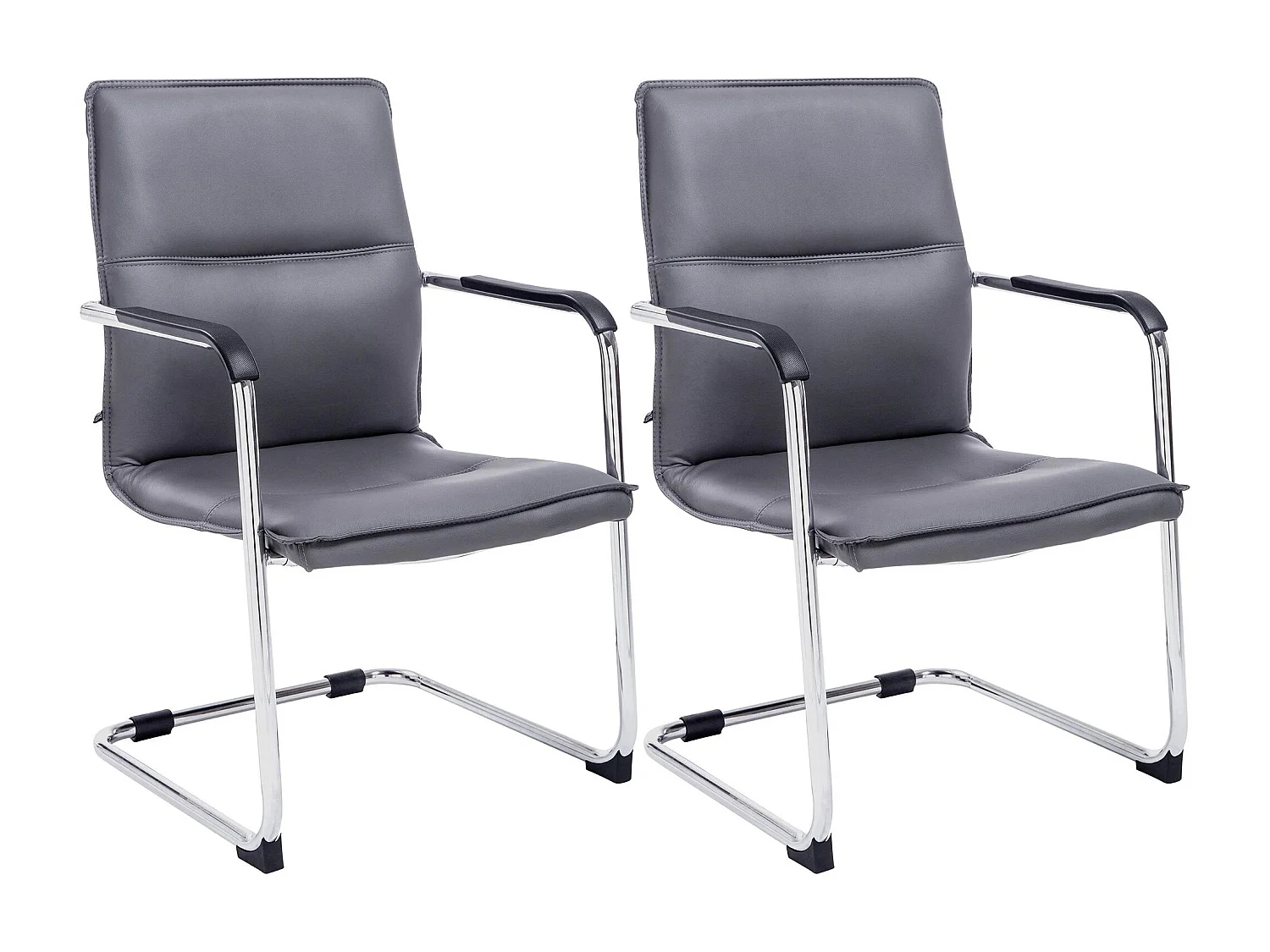 2er Set Freischwinger Stuhl - Kunstleder & weiß - grau - Seattle