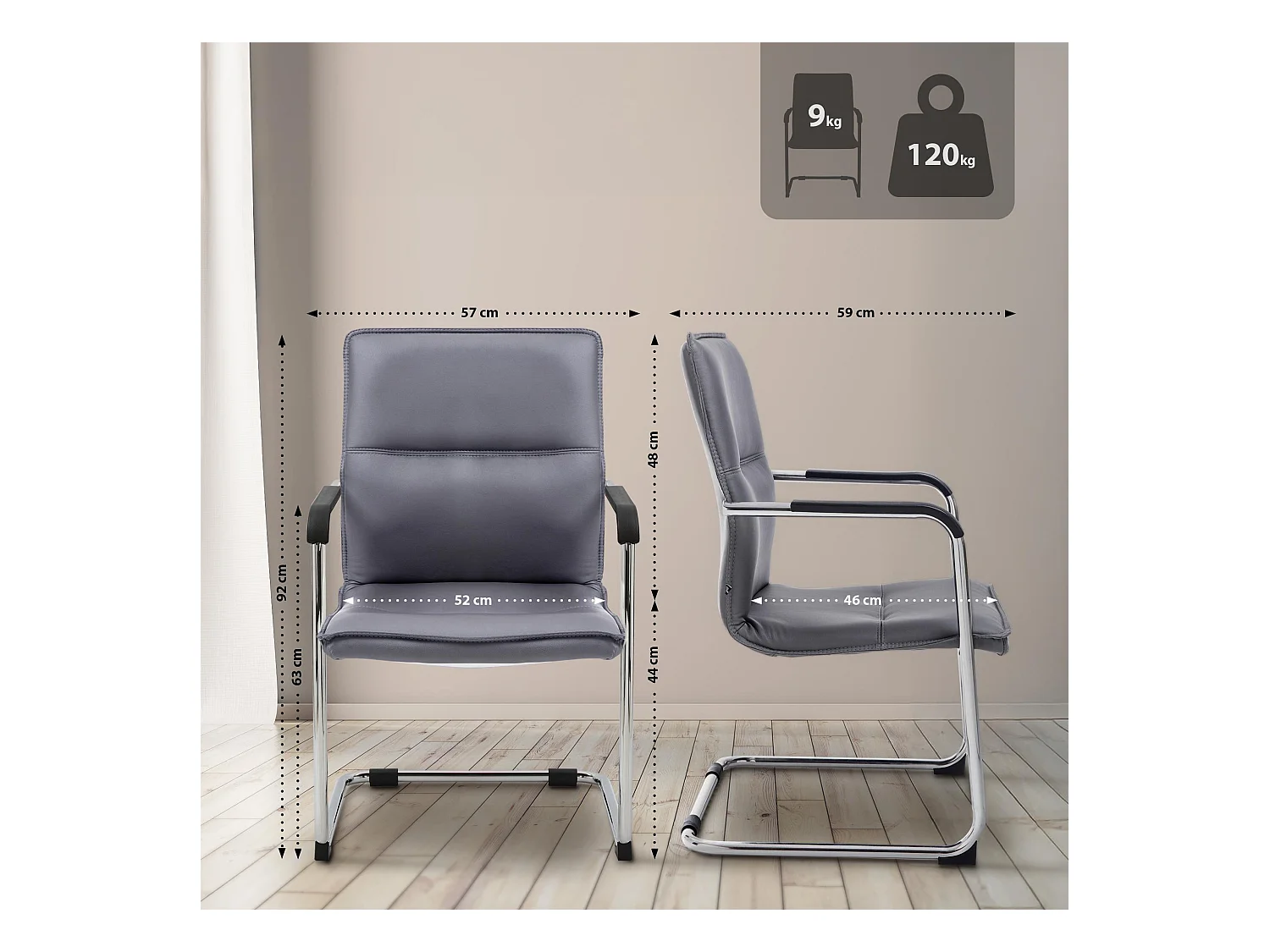 Lot de 2  chaises oscillantes - Similicuir & Blanc - Gris - Seattle