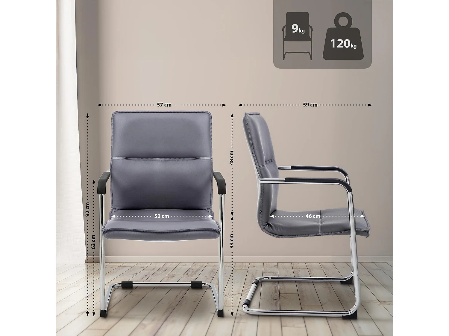 Lot de 2  chaises oscillantes - Similicuir & Blanc - Gris - Seattle