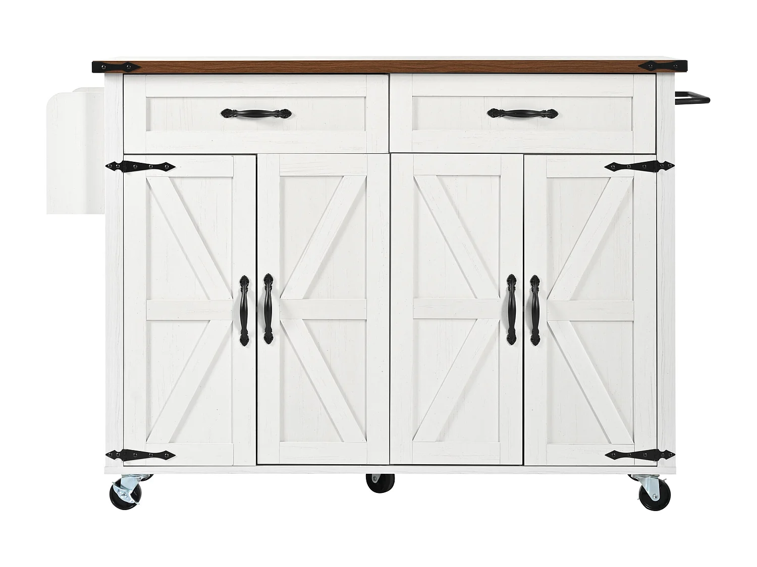 Mobile cucina centrale isola con 4 ante e 2 cassetti - piano allungabile - 140 x 45/73 x 93 cm - Legno MDF + metallo - Bianco + naturale