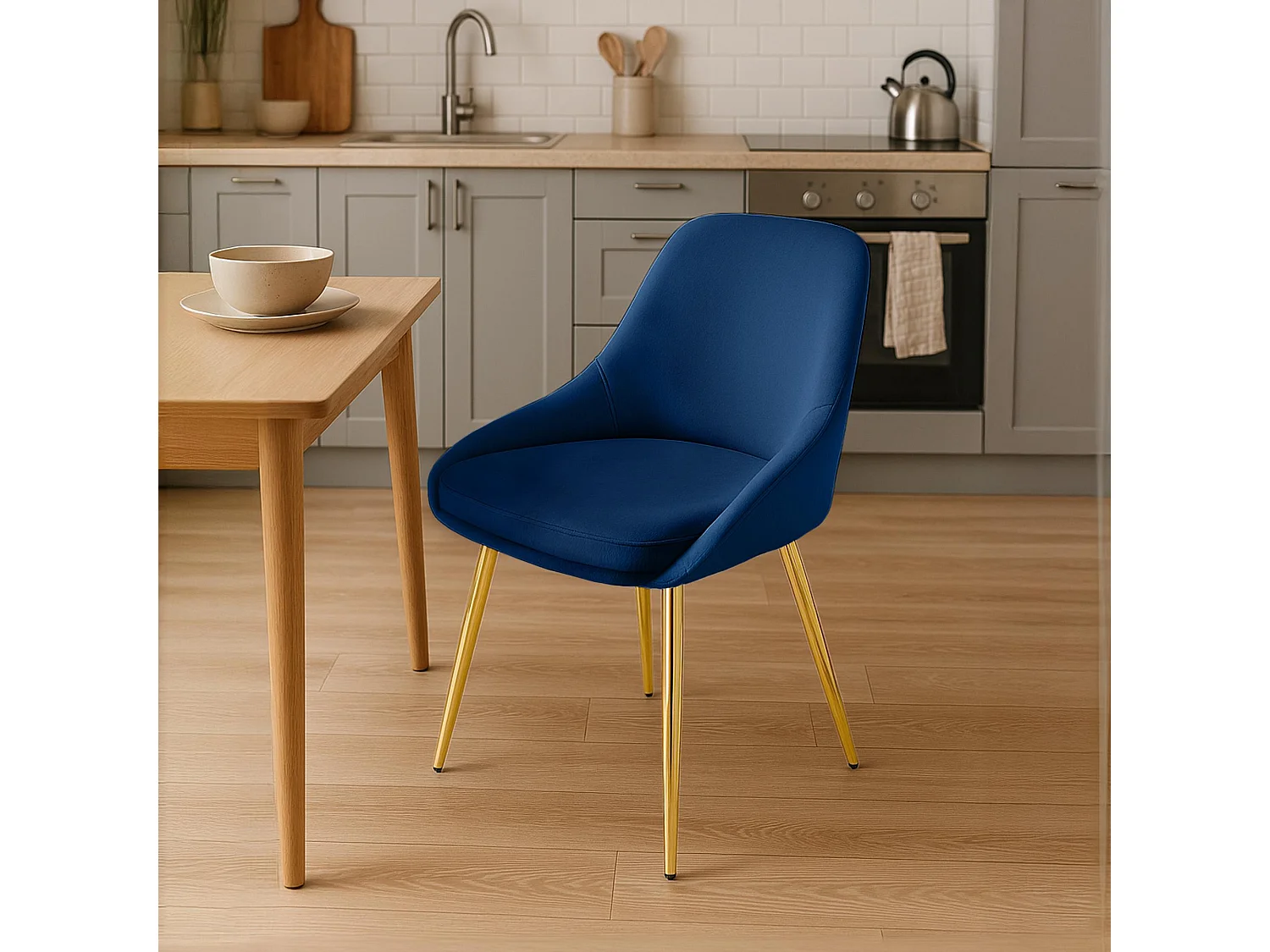 chaise salle à manger - Velours - Bleu foncé - Elmira