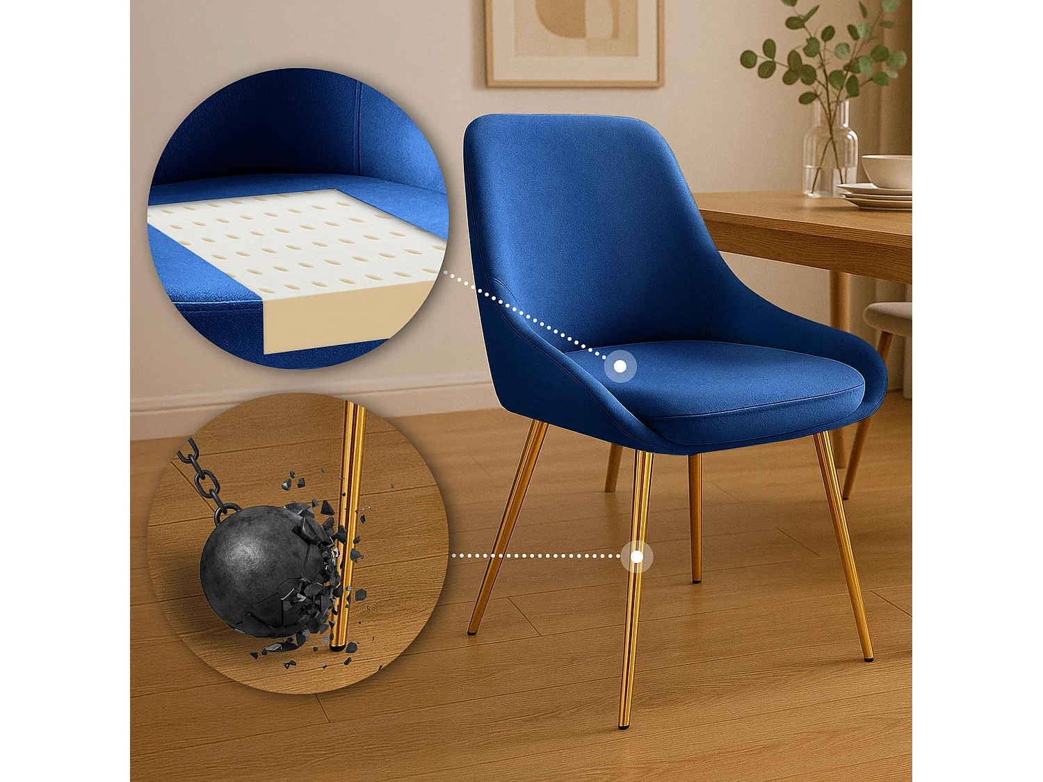 chaise salle à manger - Velours - Bleu foncé - Elmira