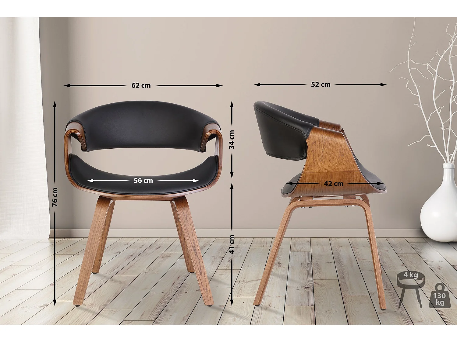 chaise salle à manger - Similicuir - Noir - Foley