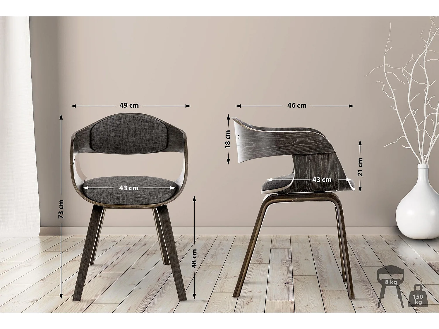 Set van 2  Stoel met armleuningen - Stof - grijs/lichtgrijs - Kingston