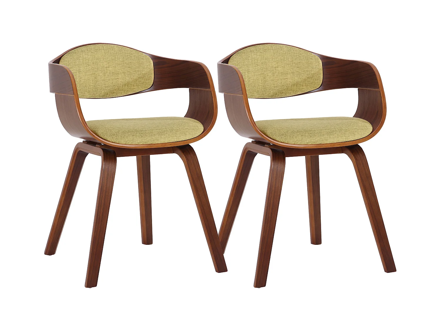 Lot de 2  chaises avec accoudoirs - Tissu - Noyer / Vert clair - Kingston