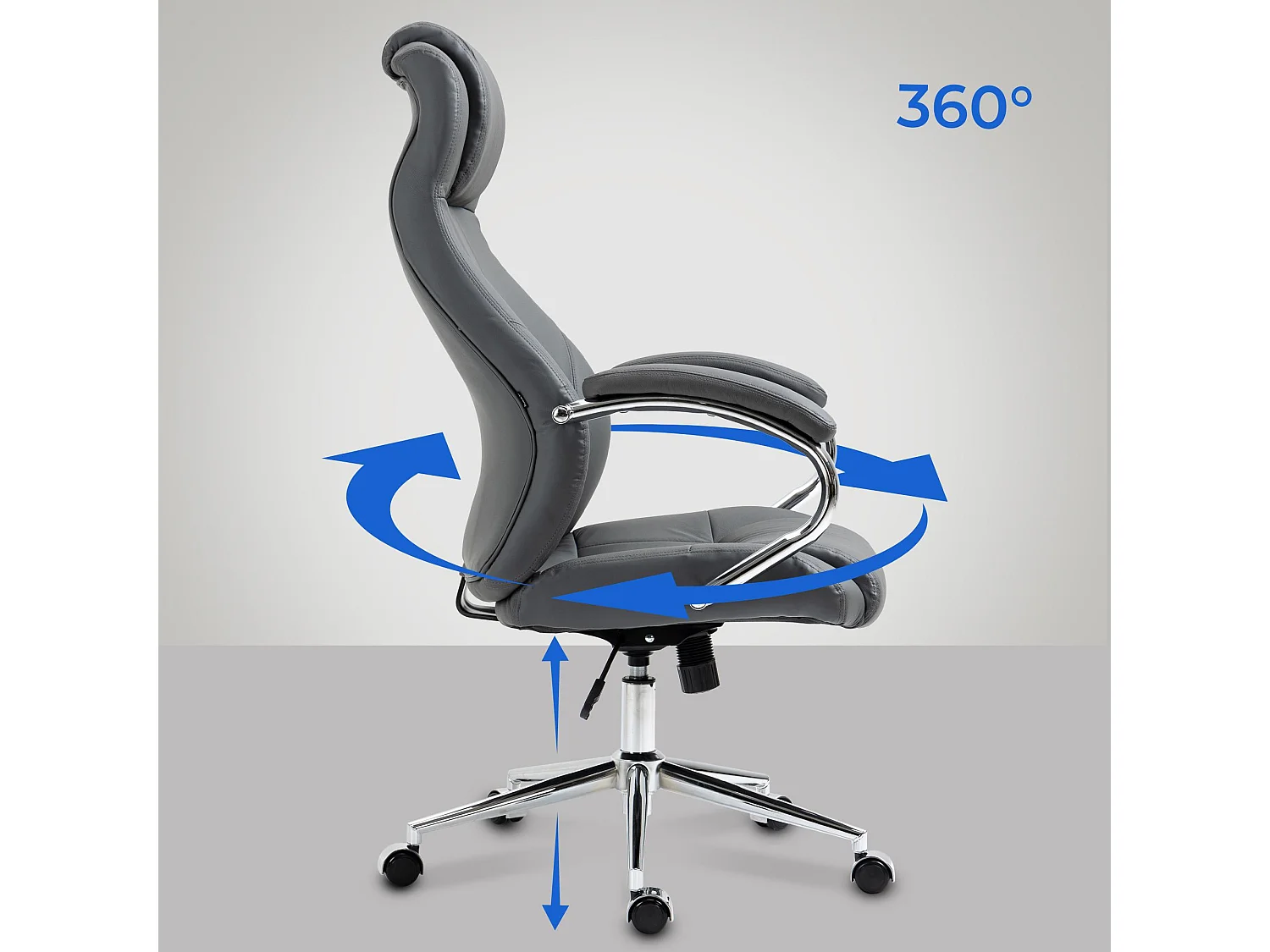 Chaise de bureau - Véritable cuir & Noir - Gris - Salford