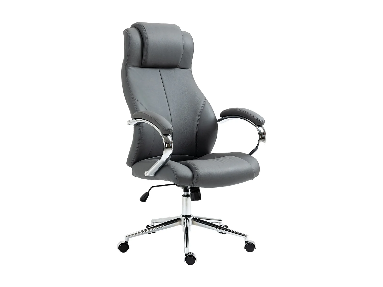 Chaise de bureau - Véritable cuir & Noir - Gris - Salford