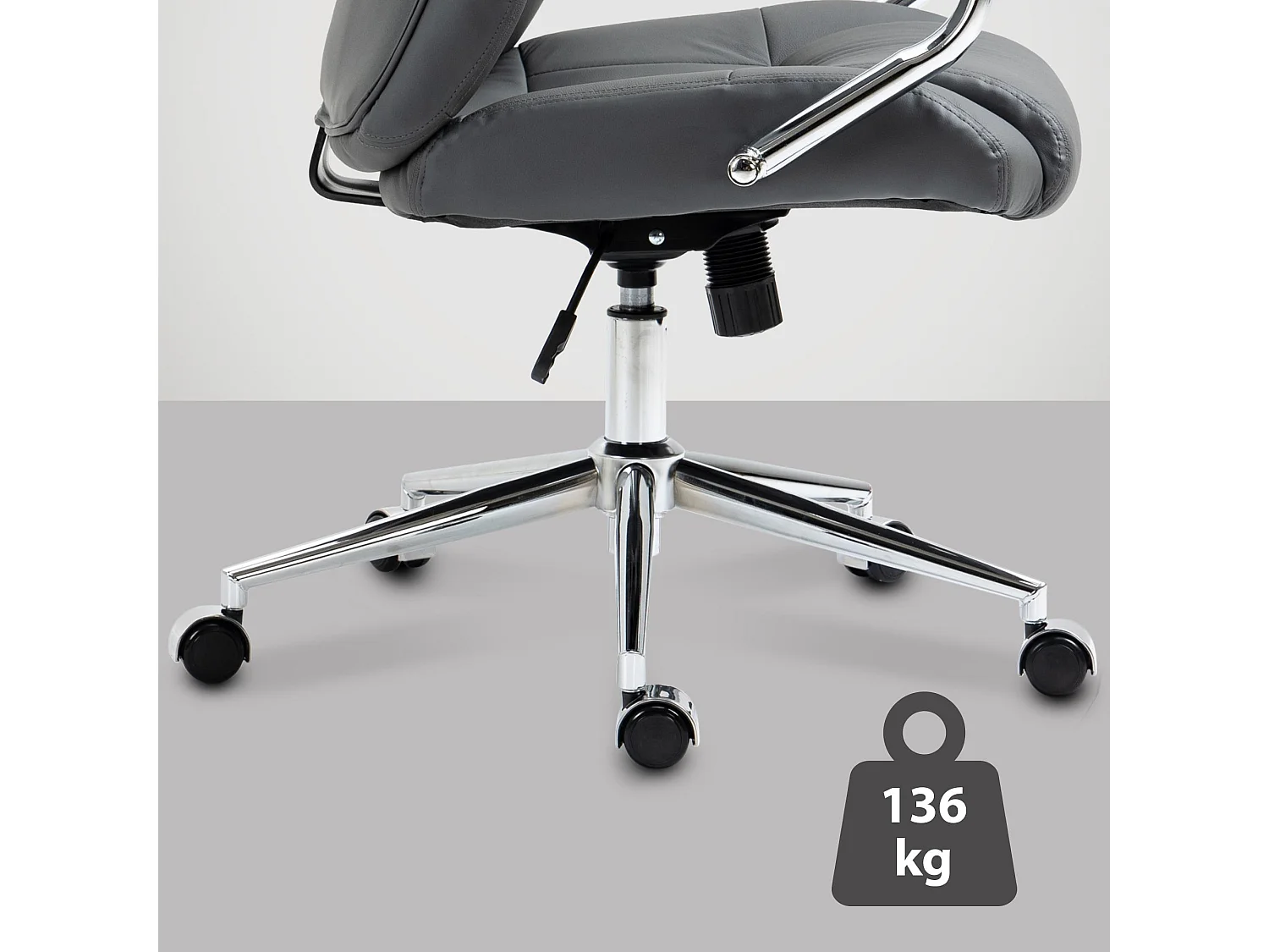 Chaise de bureau - Véritable cuir & Noir - Gris - Salford