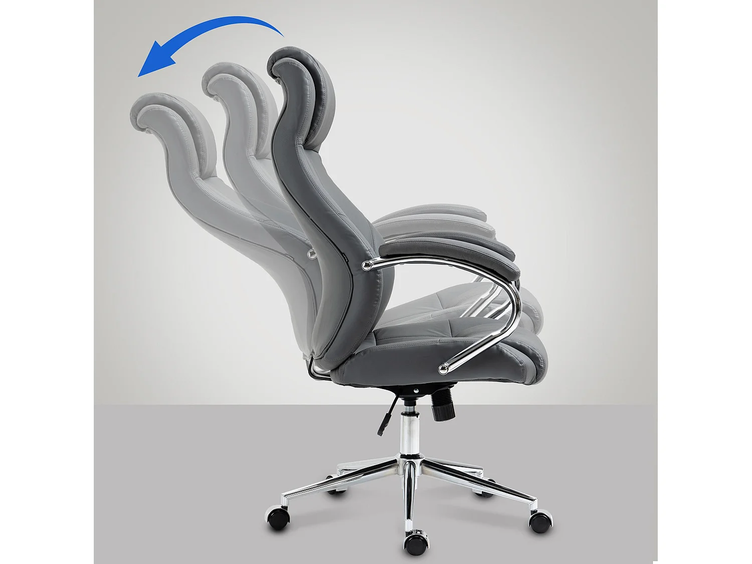 Chaise de bureau - Véritable cuir & Noir - Gris - Salford