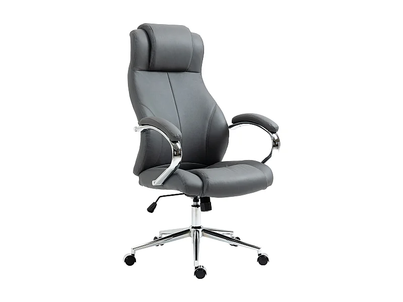 Chaise de bureau - Véritable cuir & Noir - Gris - Salford