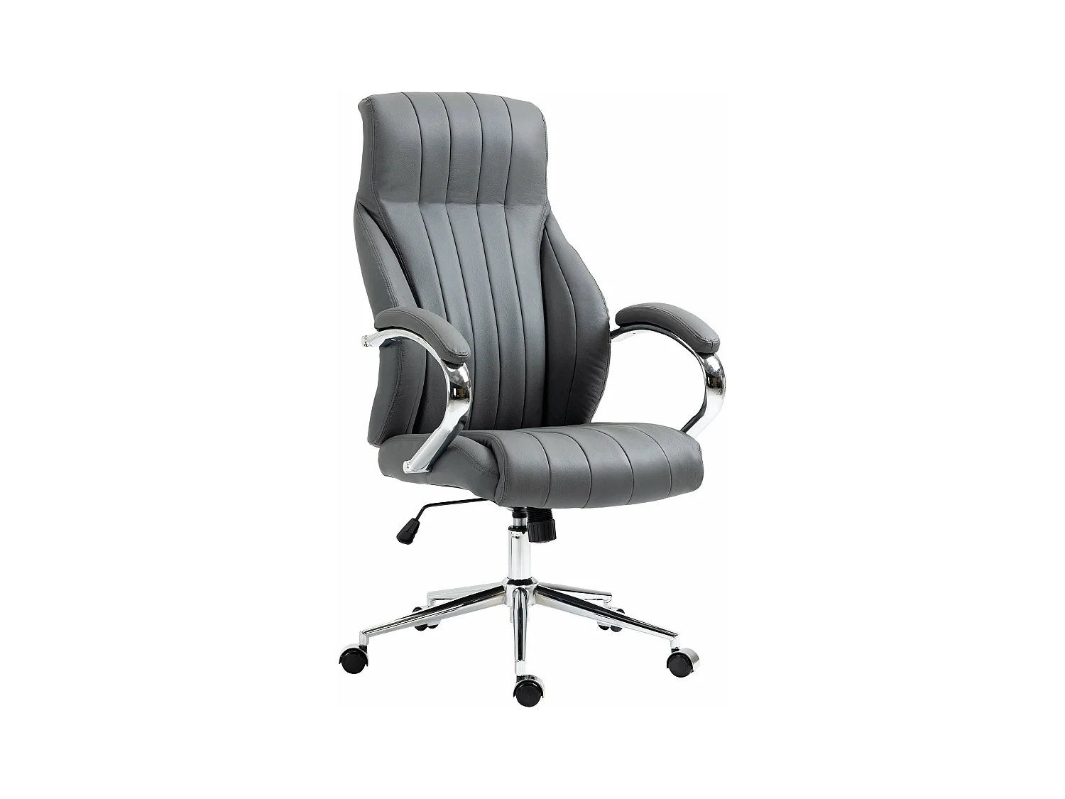 Chaise de bureau - Véritable cuir & Métal chromé - Gris - Wigan