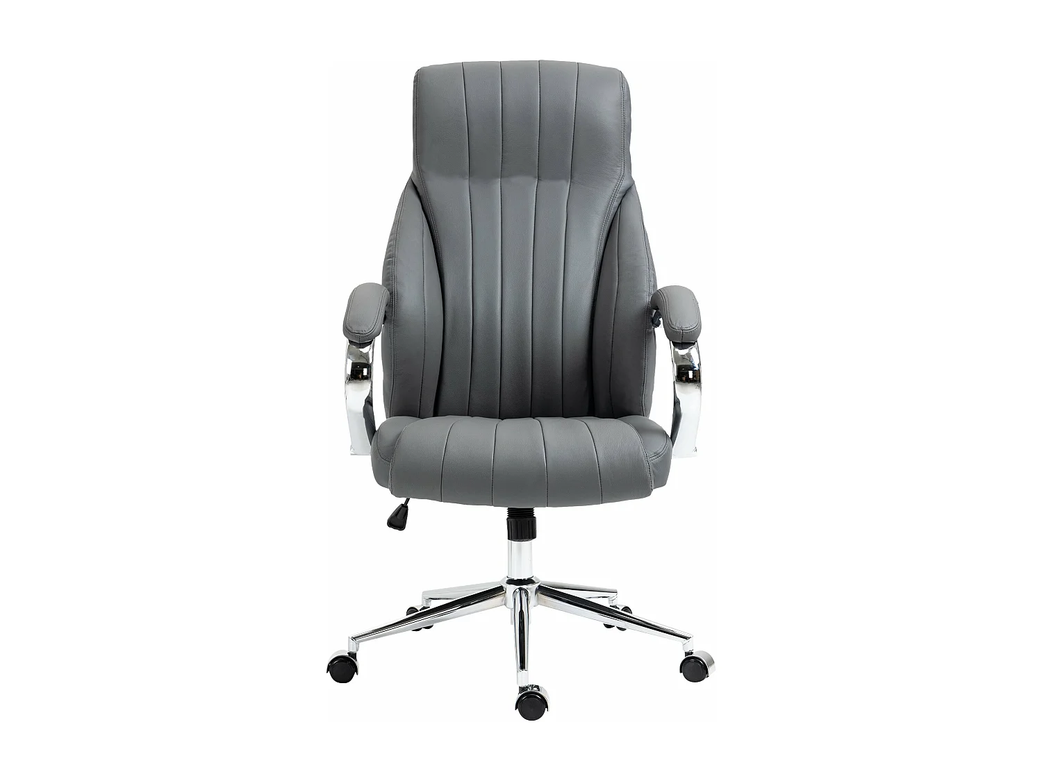 Chaise de bureau - Véritable cuir & Métal chromé - Gris - Wigan