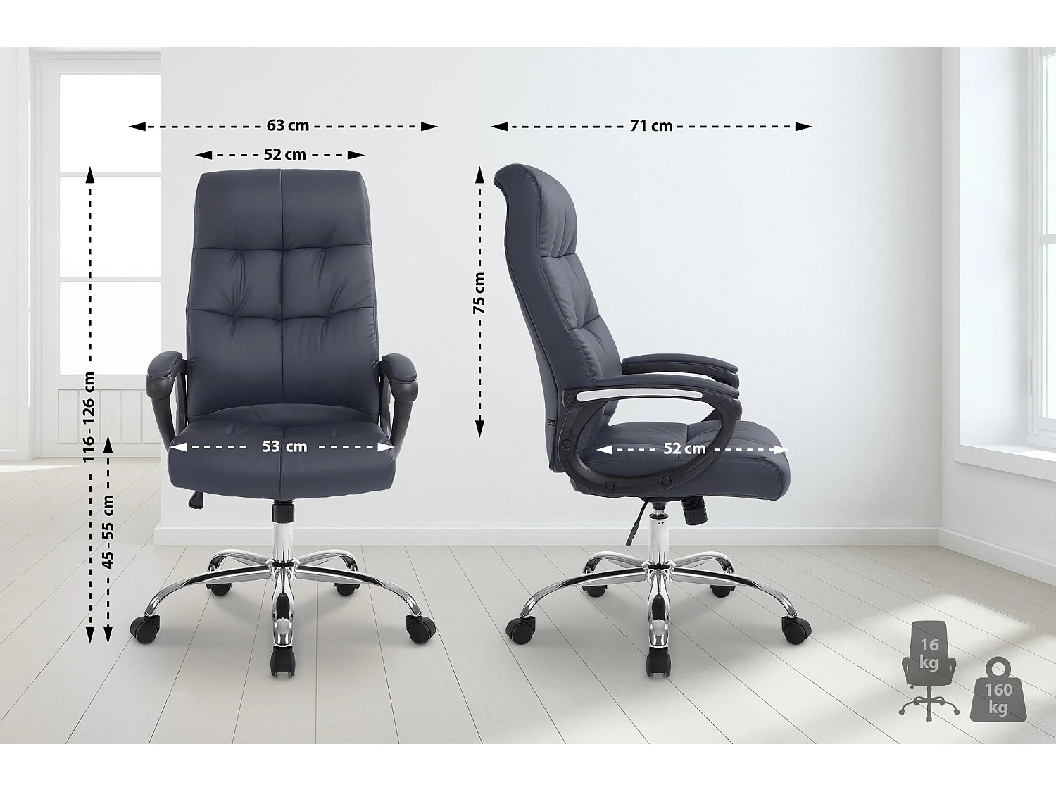 Chaise de bureau - Similicuir & Métal chromé - Gris - Poseidon