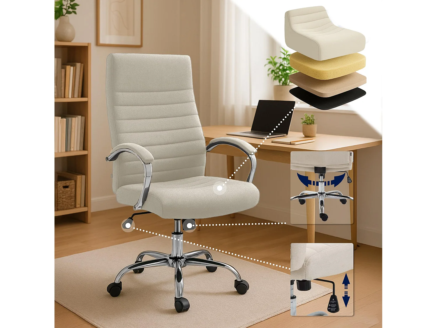 Chaise de bureau - Tissu & Cappuccino - Crème - Valais