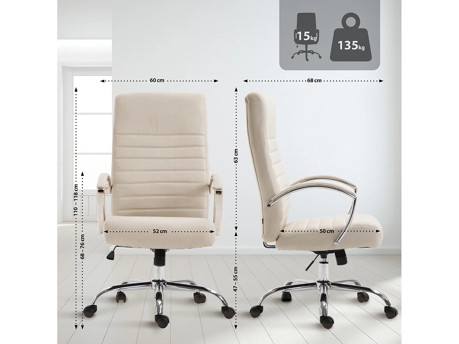 Chaise de bureau - Tissu & Cappuccino - Crème - Valais