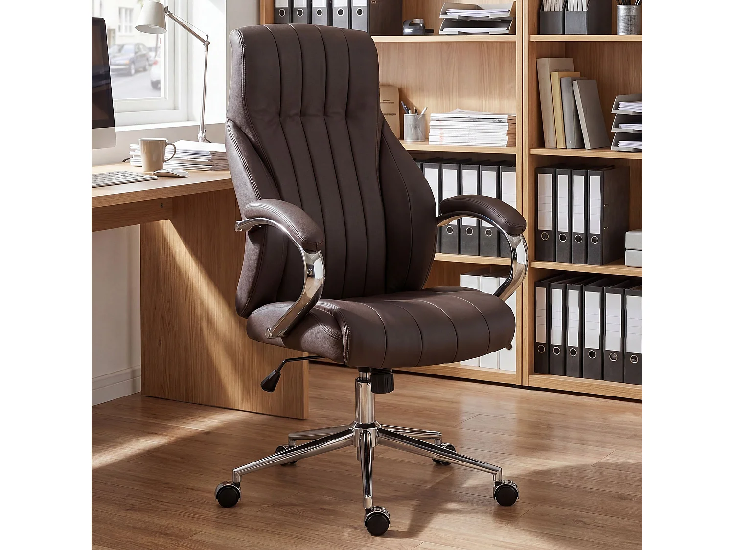 Chaise de bureau - Véritable cuir & Nature - Marron - Wigan