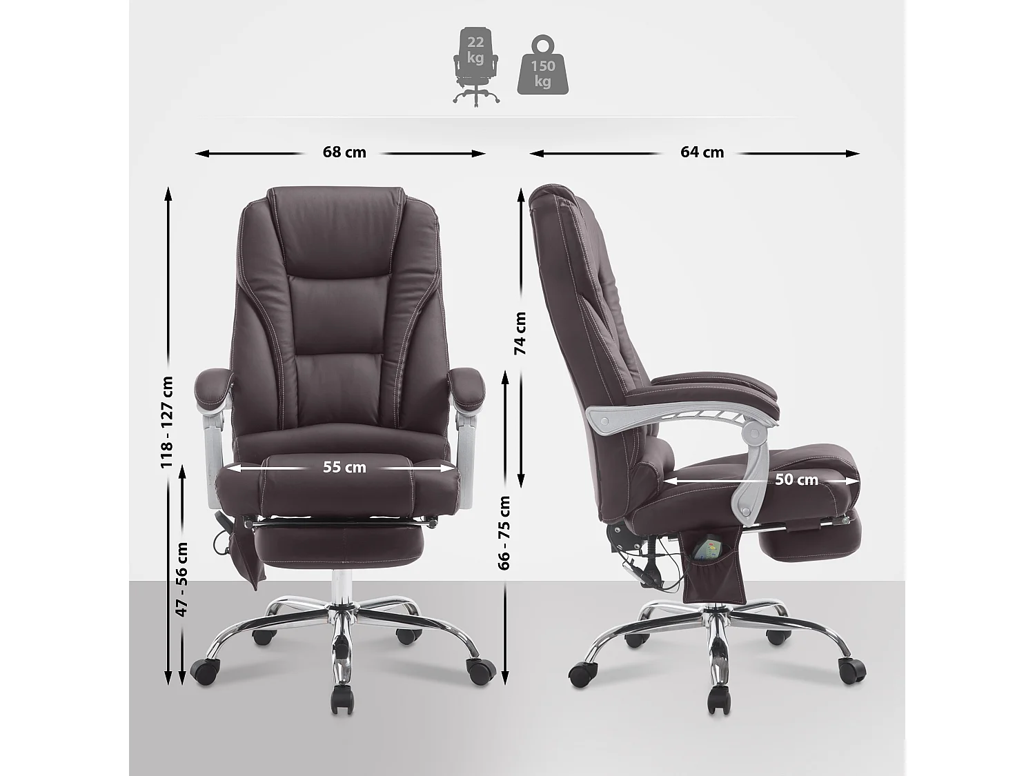 Chaise de bureau - Similicuir & Métal chromé - Marron - Pacific