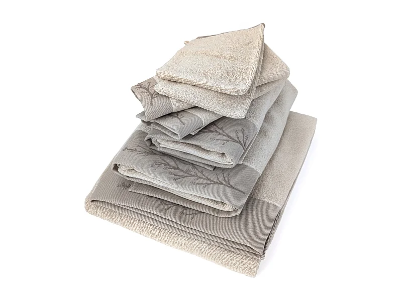 Parure de bain absorbante coton FEUILLE beige 7 pièces