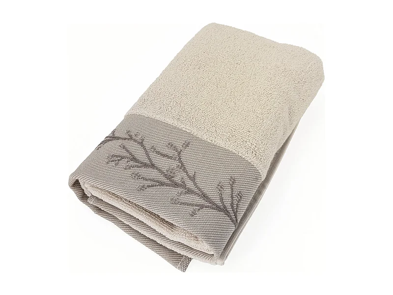 Serviette de toilette absorbante coton 50x100cm FEUILLE beige