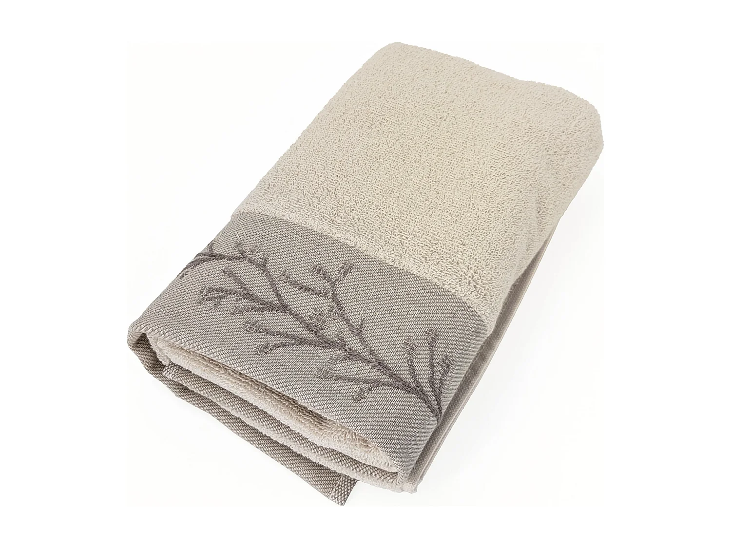 Serviette de toilette absorbante coton 50x100cm FEUILLE beige