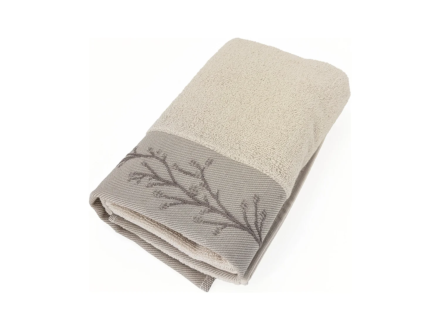 Serviette de toilette absorbante coton 50x100cm FEUILLE beige