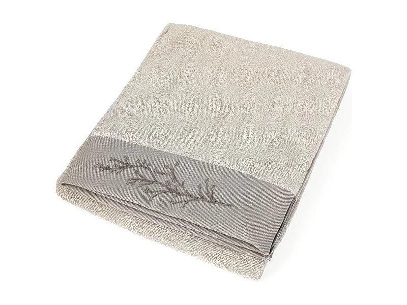 Drap de bain absorbant coton 100x150cm FEUILLE beige