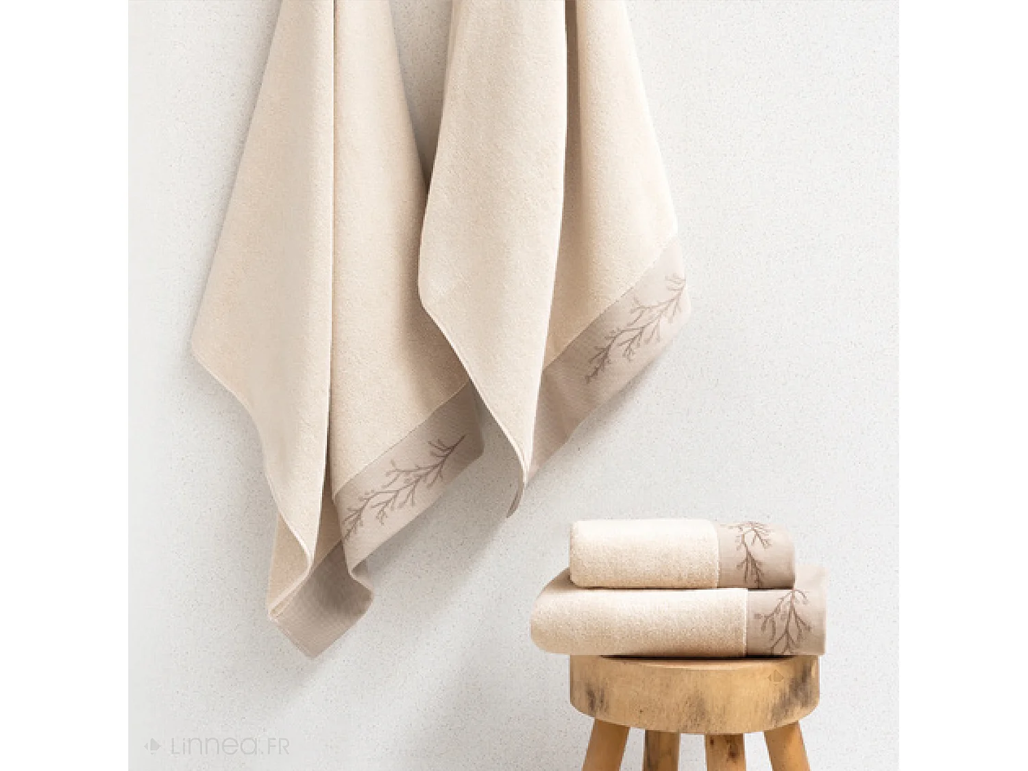 Drap de douche absorbant coton 70x140cm FEUILLE beige