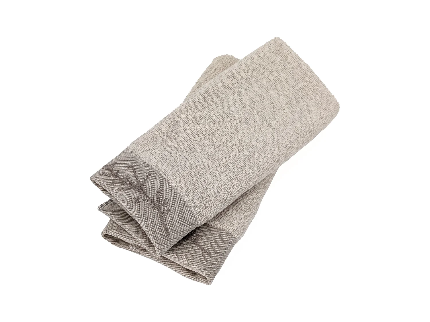 Lot de 2 serviettes invité absorbantes coton 33x50cm FEUILLE beige