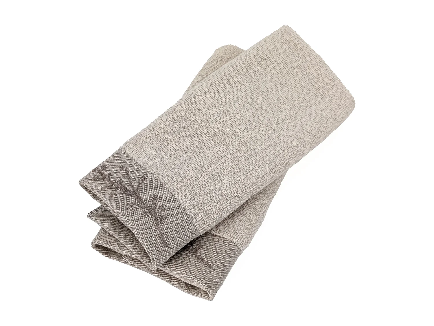 Lot de 2 serviettes invité absorbantes coton 33x50cm FEUILLE beige