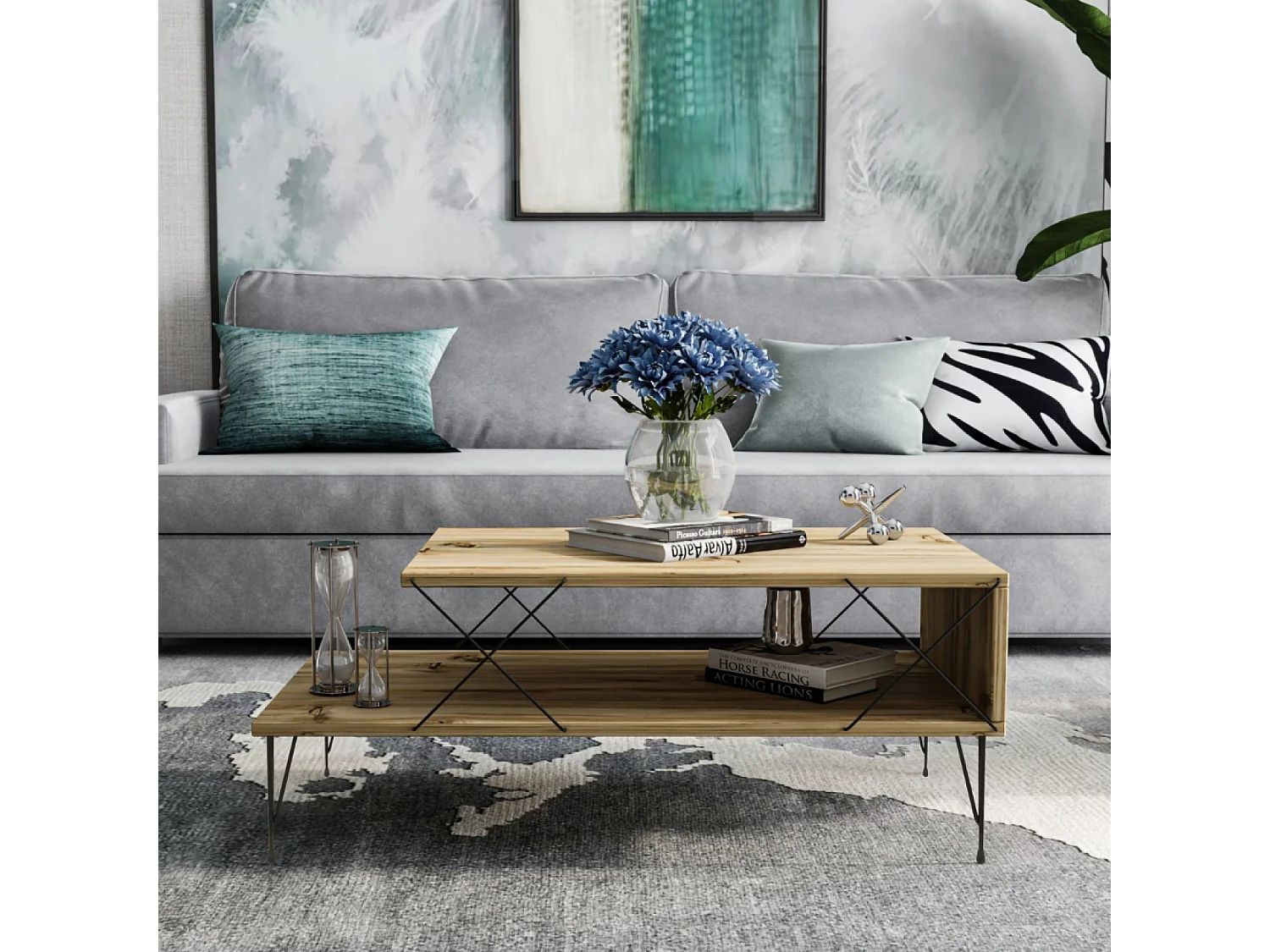 Design Salontafel BODEN Eiken Zwart Metaal Met Opbergruimte