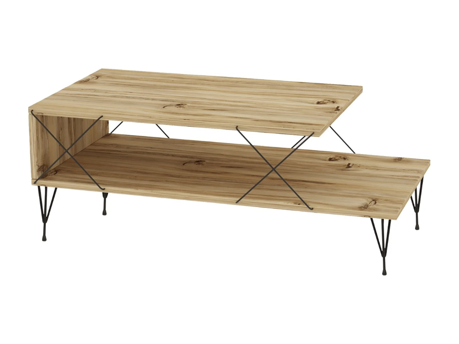 Mesa de Centro design BODEN Carvalho Metal Preto Com Arrumação