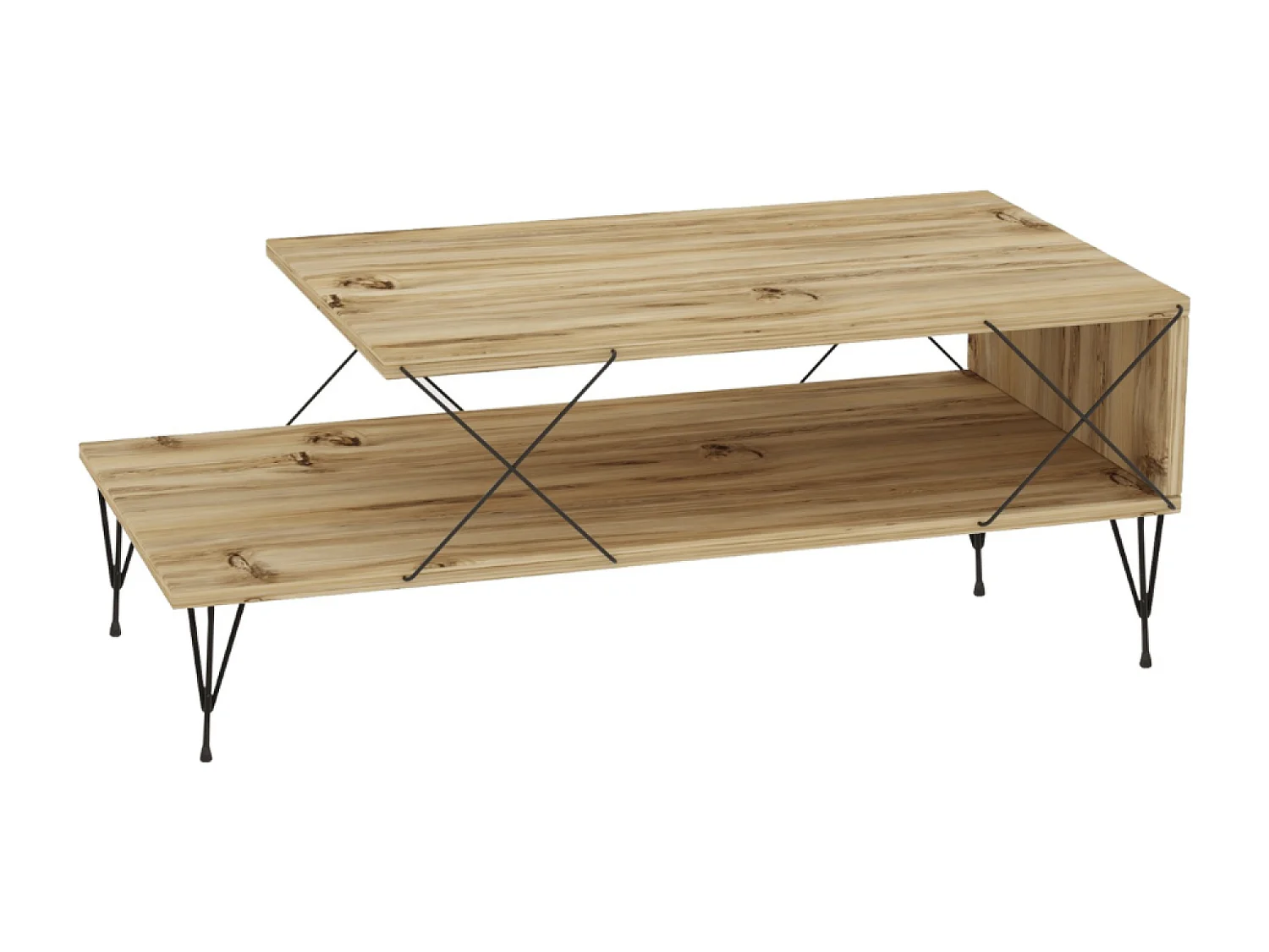 Mesa de Centro design BODEN Carvalho Metal Preto Com Arrumação