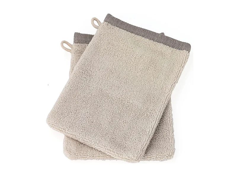 Lot de 2 gants de toilette absorbants coton 16x21cm FEUILLE beige