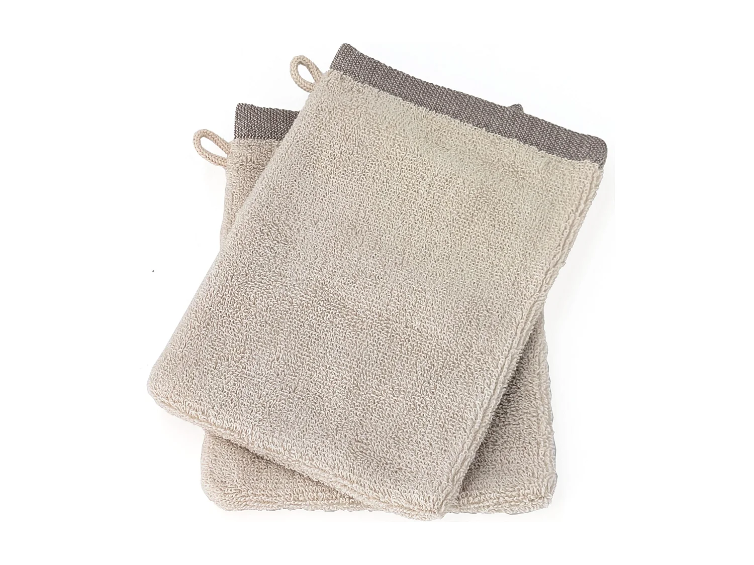 Lot de 2 gants de toilette absorbants coton 16x21cm FEUILLE beige