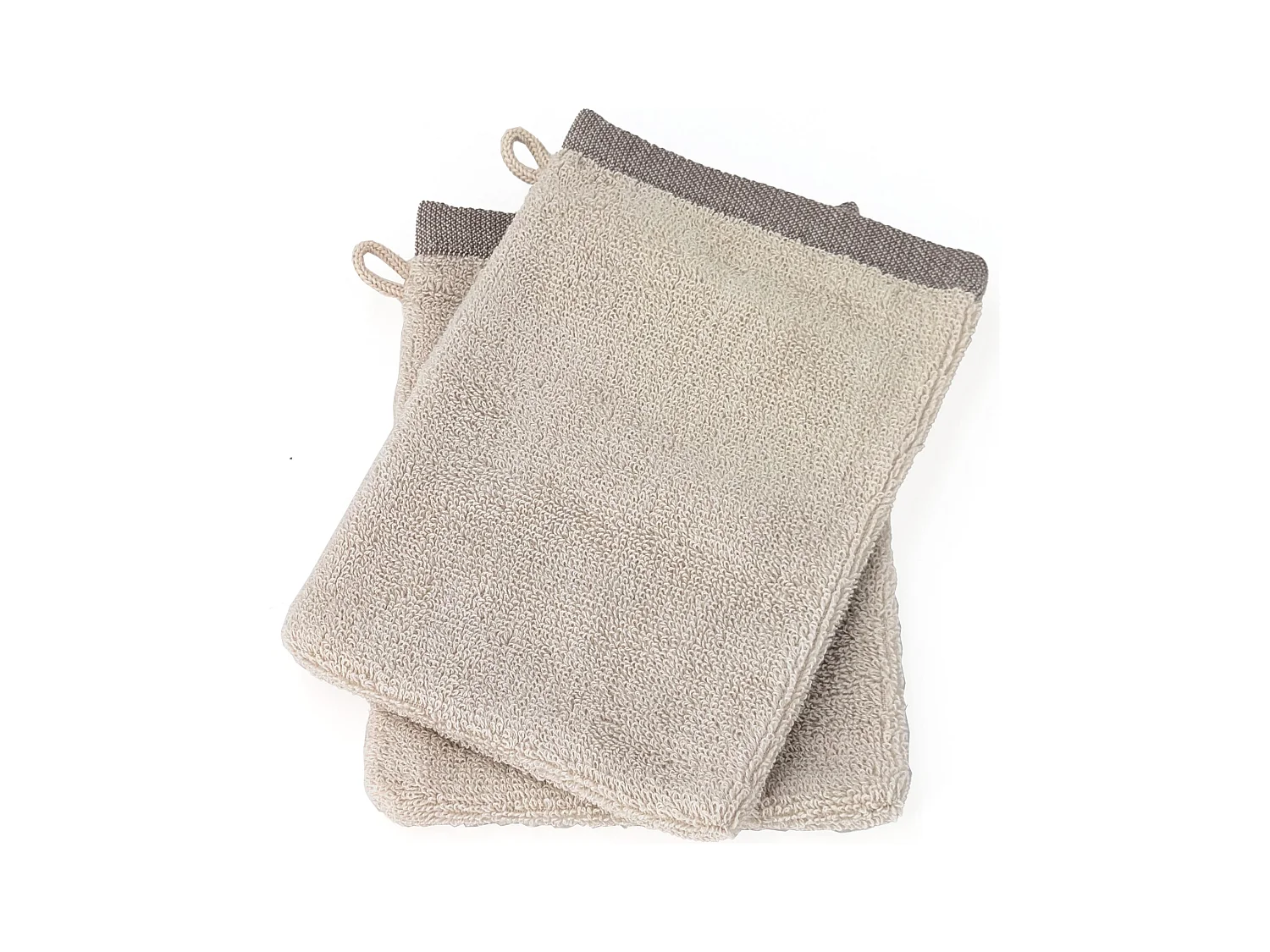 Lot de 2 gants de toilette absorbants coton 16x21cm FEUILLE beige