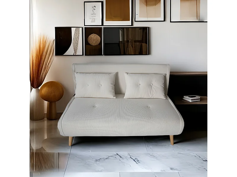 Sofá cama de 2 plazas de pana beige ENNIS