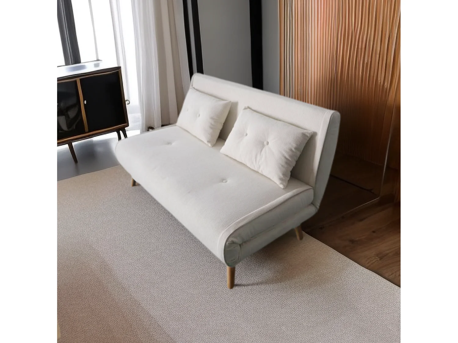 Ausziehbares Samt-Cord-Sofa Beige 2-Sitzer ENNIS