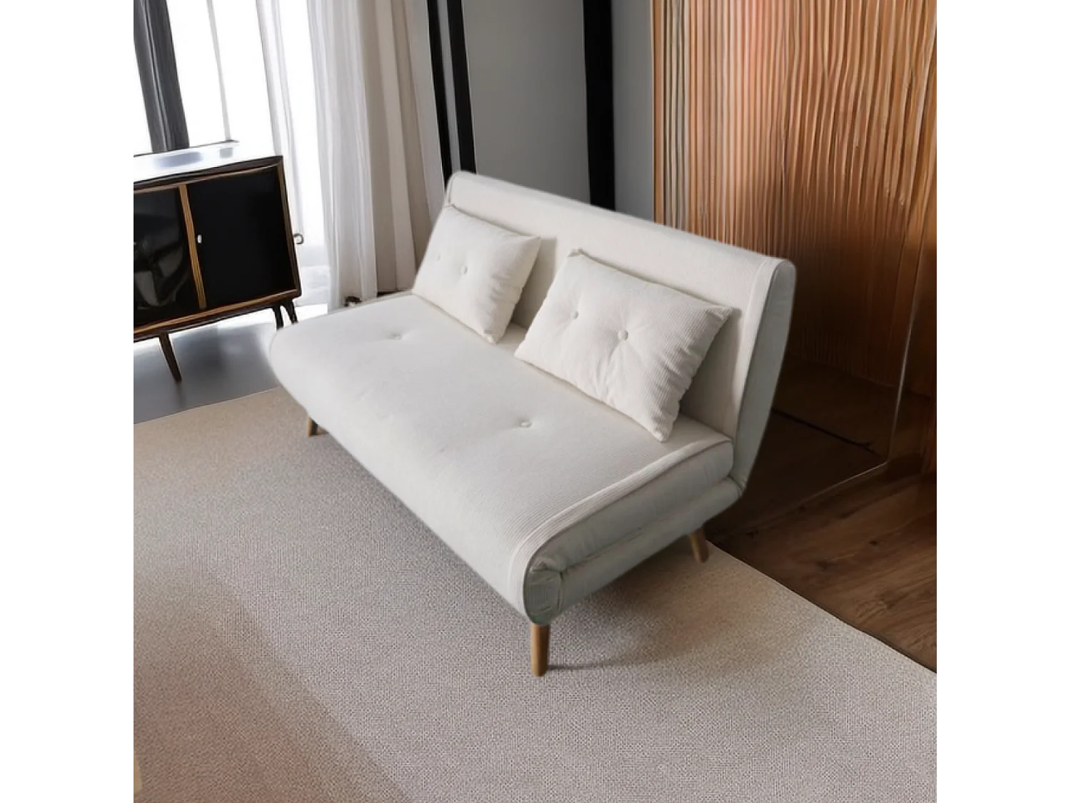 Omvormbare Fluwelen Ribbank Beige 2-Zits ENNIS