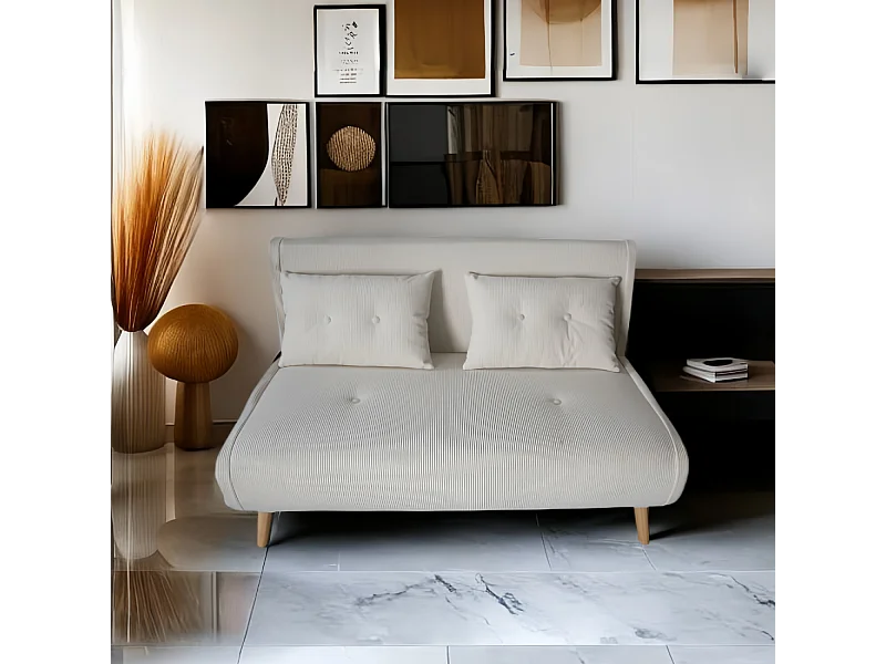 Ausziehbares Samt-Cord-Sofa Beige 2-Sitzer ENNIS