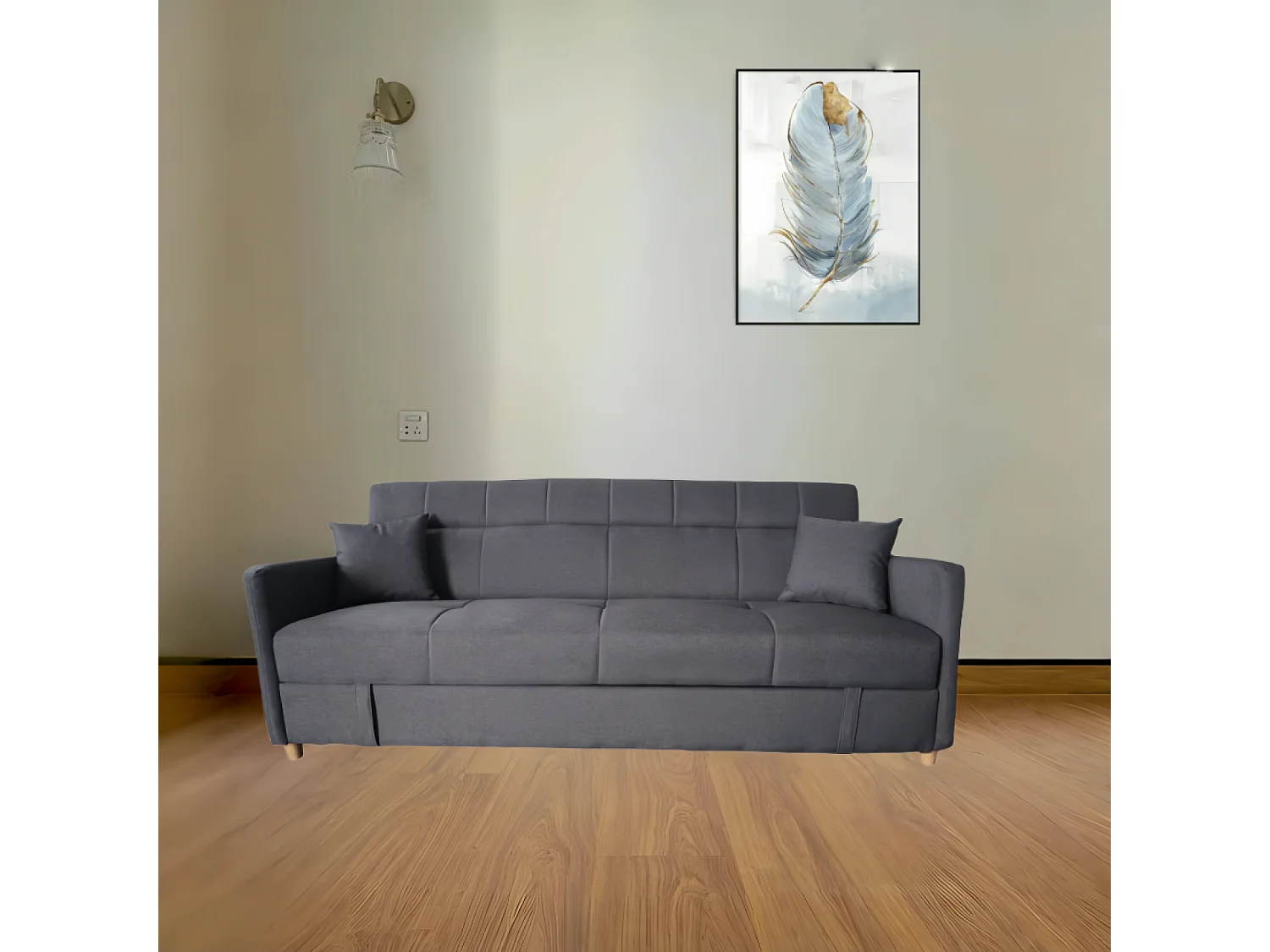 Canapé convertible avec coffre en tissu gris foncé 3 places ADARE