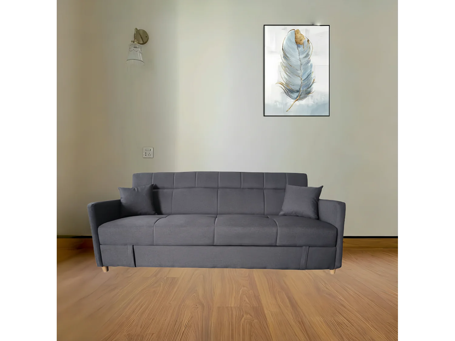 Canapé convertible avec coffre en tissu gris foncé 3 places ADARE