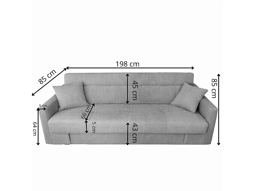 Canapé convertible avec coffre en tissu gris foncé 3 places ADARE