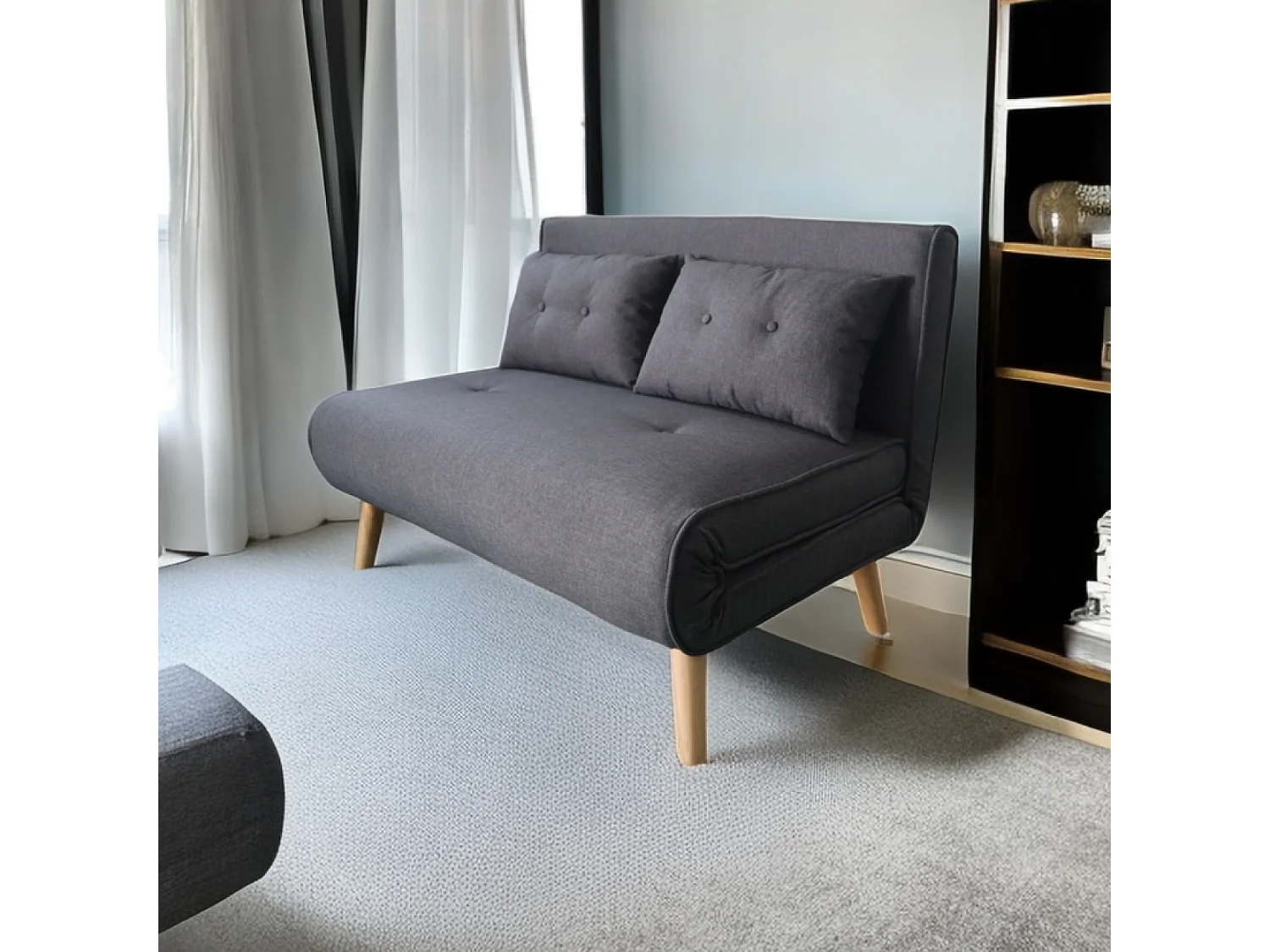 Divano letto 2 posti in tessuto grigio scuro DORIS