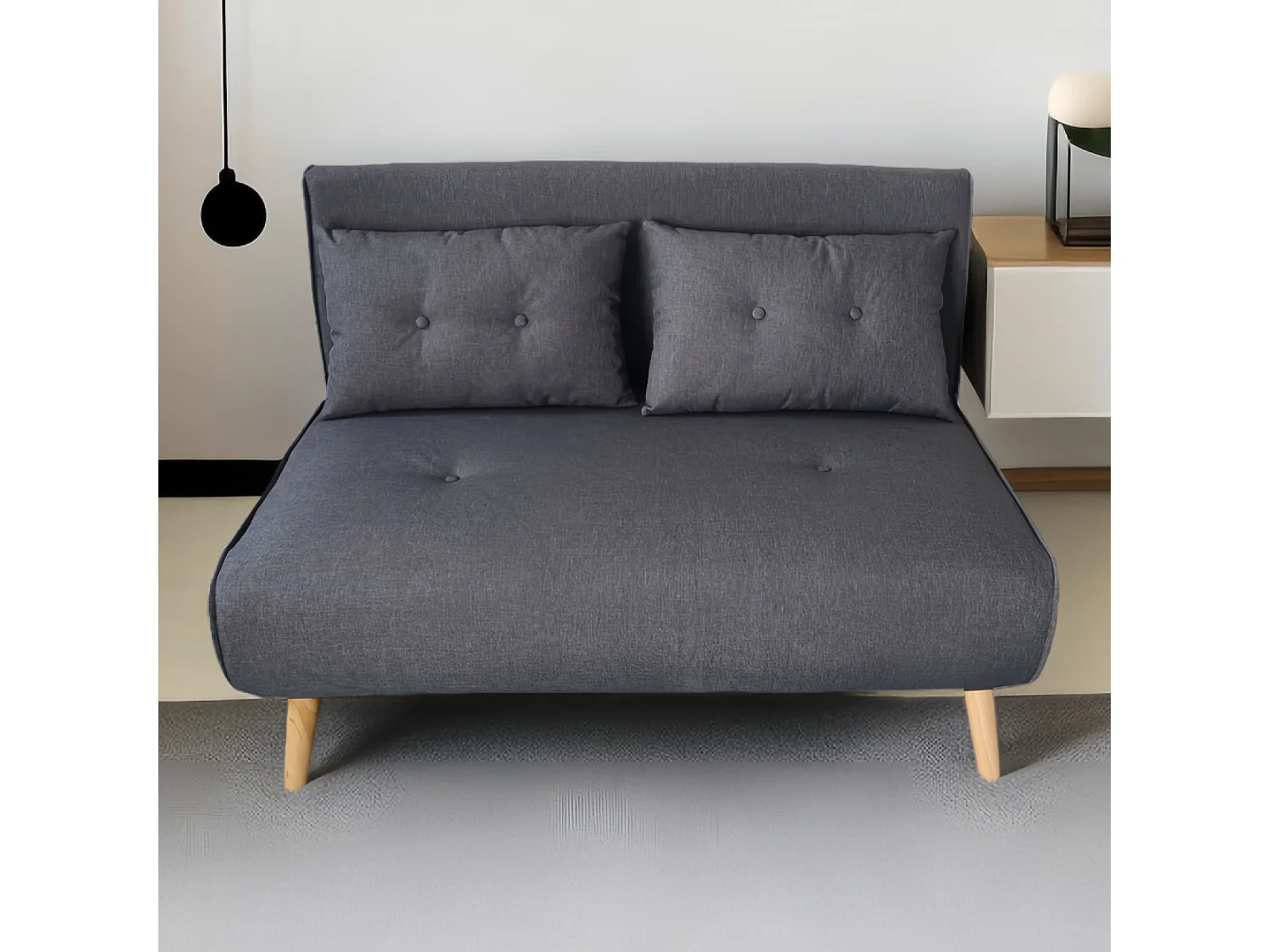 Divano letto 2 posti in tessuto grigio scuro DORIS