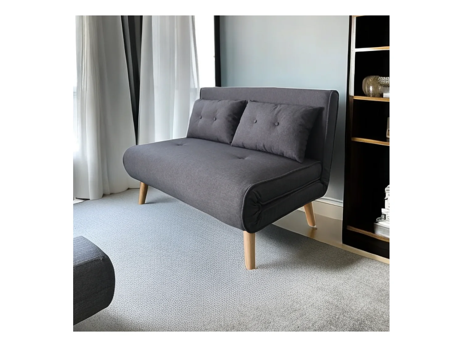 Canapé convertible en tissu gris foncé 2 places DORIS