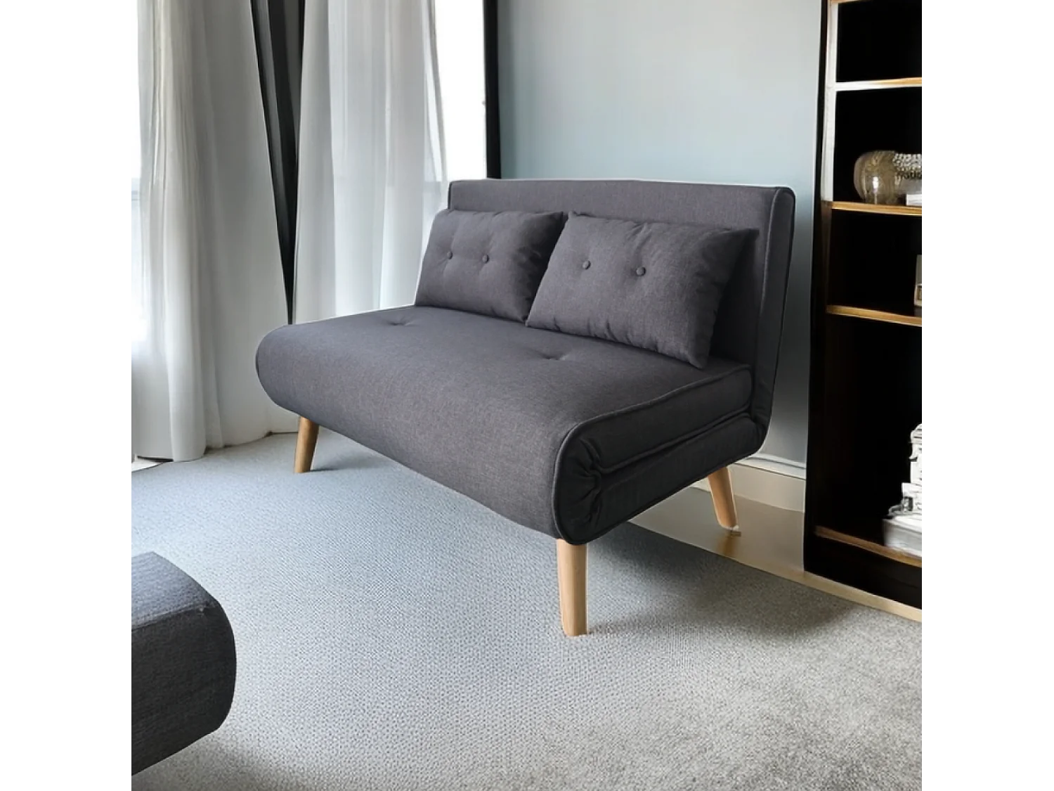 Canapé convertible en tissu gris foncé 2 places DORIS